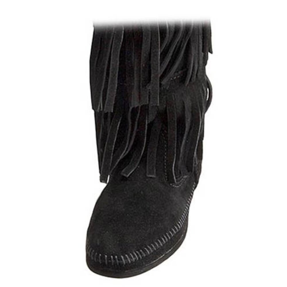 Minnetonka 3-Layer Black Fringe Boot Size 7 - image 2